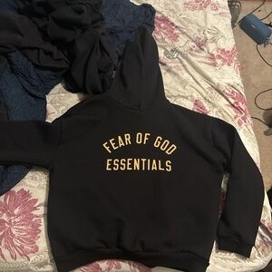 Essentials Black Hoodie with Gold Lettering